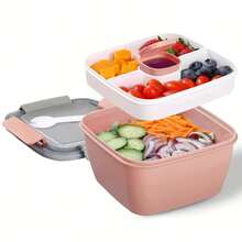 1pc Salad Box, Portable Salad Lunch Container, 2 Compartments With Dressing Cup, Large Bento Boxes, Meal Prep To Go Containers For Food Fruit Snack Lunch Bag Lunch Box Lunchbox Lunch Bag Women For School For Teacher For Travel For Camping Cooler Bag For Picnic For Classroom Cool Bag Picnic Bag Office Accessories - Multicolor - View 1