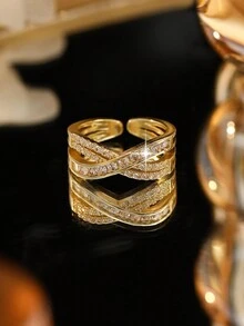 1pc Creative Luxury X-Shaped Women's Ring For Women Man Fashion Elegant Wedding Party Jewelry Gifts - Gold - View 6