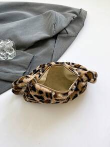 Bolso de mano mini esponjoso casual de moda, bolso de hombro con estampado de leopardo y peludo para mujer, monedero suave y esponjoso versátil para otoño/invierno, bolso con estampado de leopardo de