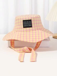 1pc Checkered Breathable Wide Brim Lace-Up Retro Bucket Hat, Large Brim UV Protection Sun Hat For Spring & Summer - Multicolor - View 9