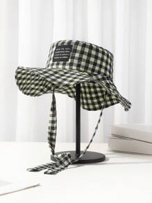 1pc Checkered Breathable Wide Brim Lace-Up Retro Bucket Hat, Large Brim UV Protection Sun Hat For Spring & Summer - Multicolor - View 2