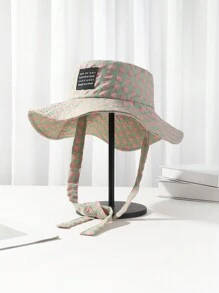 1pc Checkered Breathable Wide Brim Lace-Up Retro Bucket Hat, Large Brim UV Protection Sun Hat For Spring & Summer - Multicolor - View 4