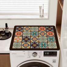 1 件排水垫，超大尺寸复古格纹洗衣机防尘罩，耐用防水吸水保护垫，时尚现代实用垫，适用于洗衣机和烘干机，增强洗衣房和厨房装饰，家居用品 - 彩色 - 查看 2