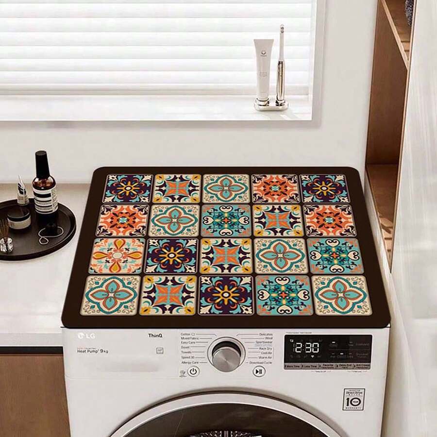 1 件排水垫，超大尺寸复古格纹洗衣机防尘罩，耐用防水吸水保护垫，时尚现代实用垫，适用于洗衣机和烘干机，增强洗衣房和厨房装饰，家居用品