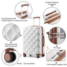 Ultralight ABS+PC Hard Case Bumpy Diamond Carry-On Suitcase With TSA Lock And 4 Spinner Wheels Available In 20" Cabin Size And 24" And 28" Check-In Sizes(1 Pc) - Beige - View 7