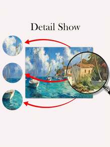 1 张带框帆布墙艺术海报，宁静的海岸风光，帆船和湛蓝的海水，实木框架，完美适合宁静的海滨风格空间，可直接悬挂 - 彩色 - 查看 7