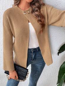 Cárdigan holgado y elegante de unicolor para mujer - Caqui - Ver 3