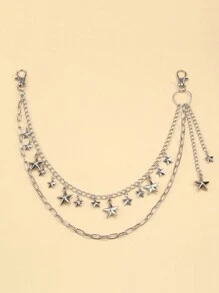 1pc Silver Double Layer Star Pendant Jeans Chain, Fashion Street Punk Goth Metal Chain Decorative Accessories Summer, School