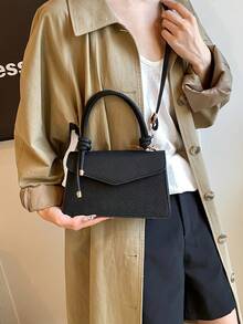 Nuevo bolso de hombro cruzado cuadrado texturizado de tejido blanco para mujer, 3 en 1 - Negro - Ver 2