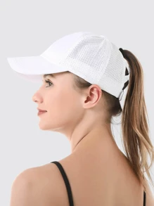 1 pieza Gorra de béisbol ajustable de color negro sólido y malla transpirable en la espalda para mujer, para verano y Halloween
