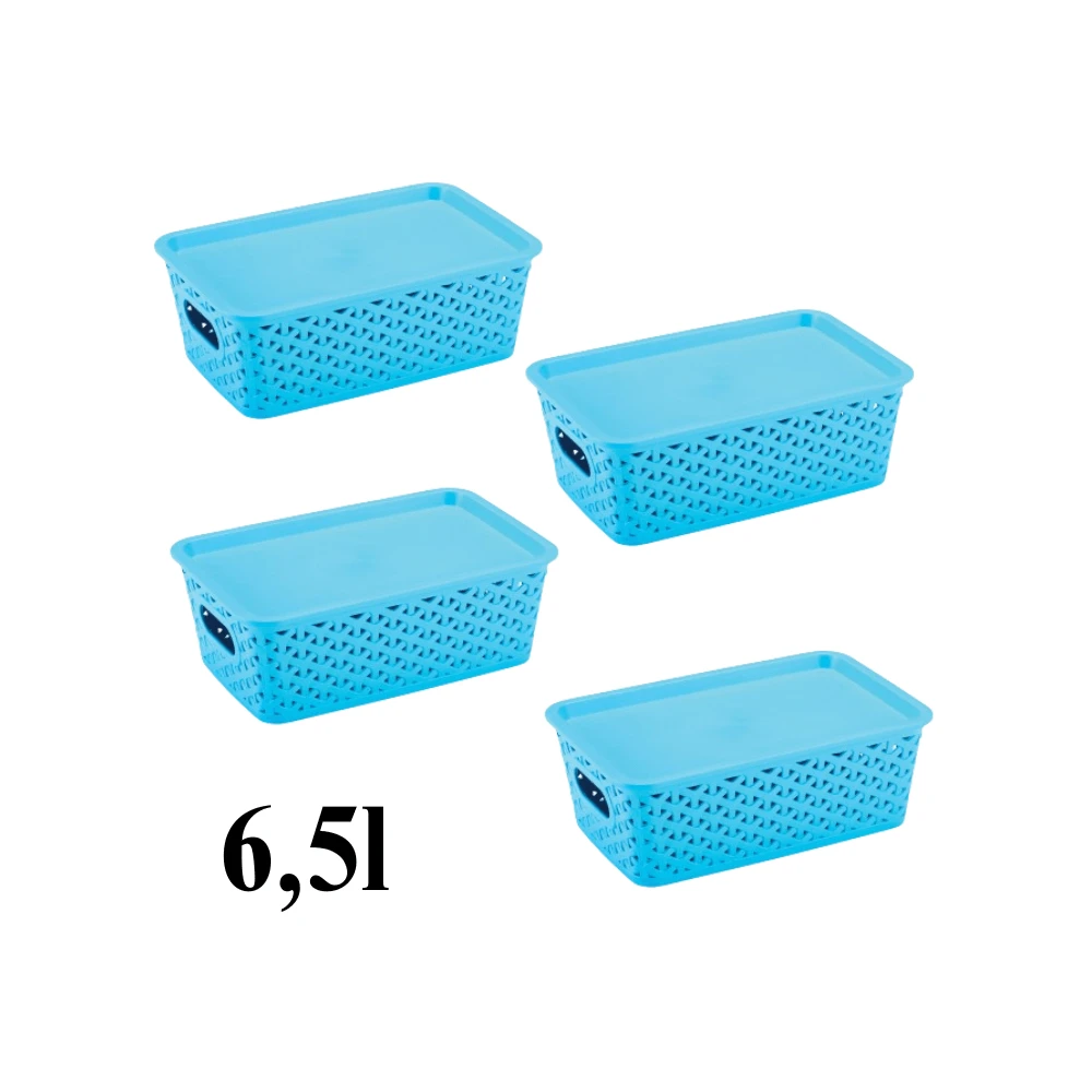 Kit With 4 Rattan Organizer Boxes With Lid Of 6.5 Liters - Màu xanh lam - Xem 1