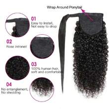 BINF Ponytail Human Hair Wrap Around Kinky Curly Brazilian Remy Hair Extensions For Women 8-26 Inches Clip Ins Natural Color Wrap Around Ponytail Hairpiece