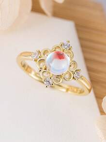 1 chiếc nhẫn hở đính đá mặt trăng lãng mạn mạ 18K sang trọng dành cho nữ, thích hợp cho các bữa tiệc, hẹn hò và nhân viên văn phòng đeo nhẫn Opal Úc tự nhiên - Vàng - Xem 4