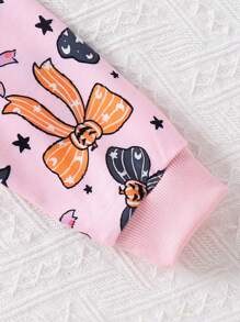 Young Girls' Casual Halloween Pattern Sweatshirt And Sweatpants Set - Pink - View 5