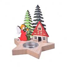 Christmas Candlestick Wood Candle Base Candle Holder Stand Cartoon Theme For Home And Offices Christmas Decoration,Room Decor,Gifts, Christmas Decorations, Christmas Gifts - Multicolor - View 4