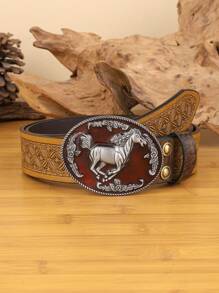 1pc Women's Casual Retro Floral Pattern Western Style Belt