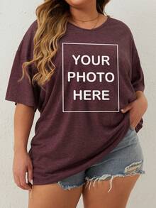 Camiseta personalizada de talla grande para mujer, sube la foto de tu amigo/familia/selfie/foto grupal/paisaje/mascota/logotipo, adecuada para Halloween, Navidad, cumpleaños, Día de San Valentín, Día del Padre, fiesta, aniversario, diseño personalizado - Burdeos - Ver 7