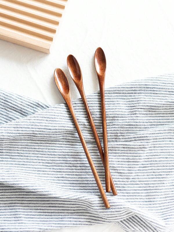 1/3pcs Wood Coffee Mixing Spoons, Long Handle Round Spoons,Kitchen,Christmas Gift,School Supplies