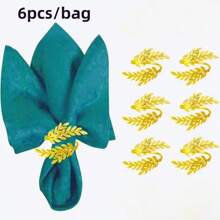 6 件金色小麦图案餐巾环，适用于酒店婚礼餐桌装饰，适合感恩节、圣诞节、日常桌面装饰