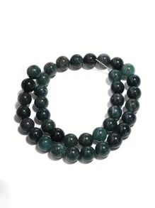 1 串天然石苔藓玛瑙圆形散珠隔珠适用于珠宝制作 DIY 手链配件 15 英寸串 4/6/8/10 毫米 - 墨綠色 - 查看 7