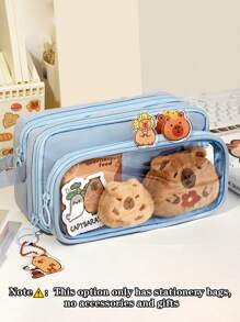 1pc Upgrade Large Capacity Portable Clamshell Detachable Transparent Pen Bag, Can Be Used To Store A Series Of Desktop Student Stationery Bag Such As Ruler Pen Erasers, Multi-Functional Dormitory Cosmetics Storage Bag, Campus Series Classroom Student Office Stationery Pencil Box, No Accessories Gifts Back To School,Pencil Case,Pencil Pouch,School Bag