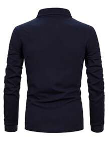 Camisa polo casual masculina com estampa xadrez de retalhos