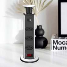 Retractable Socket Tower 3 Inputs + USB Type C Built-In Sliding Bivolt Multiplug Table - Xám - Xem 3