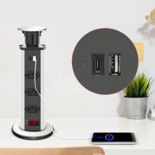Retractable Socket Tower 3 Inputs + USB Type C Built-In Sliding Bivolt Multiplug Table - Xám - Xem 6