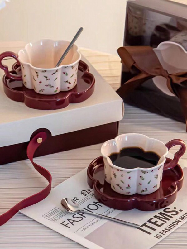 1 Set Elegant Coffee Cup & Saucer, High-End Refined Afternoon Tea Dinnerware, Newlywed Gift, Couple Matching Cup, Breakfast Milk Cup, Office Water Cup