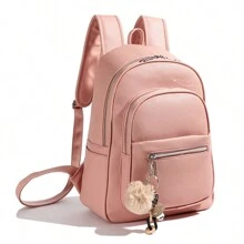 Modinha University Women's Medium Backpack With Pompom Key Chain - 咖啡棕 - 查看 2