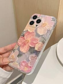 花卉油画设计透明手机壳带充电线保护套充电器保护套 - 彩色 - 查看 3