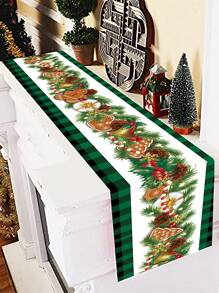 1 件绿色格子藤条和饼干图案设计涤纶圣诞桌旗，桌布桌旗完美装饰家庭圣诞派对，圣诞房间装饰 - 綠格藤條 - 查看 6