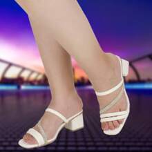 Women's Matte And Shiny Strappy Heel Sandal With Comfort Insole - 白色 - 查看 4