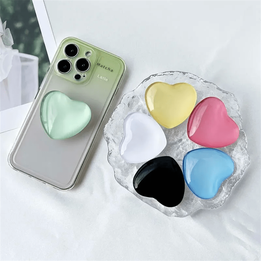 Soporte de teléfono con agarre de dedo en forma de corazón 3D brillante, compatible con iPhone y teléfonos Android. Regalo para cumpleaños, familia y amigos. Agarre de teléfono de empuje y tracción, accesorios para teléfono