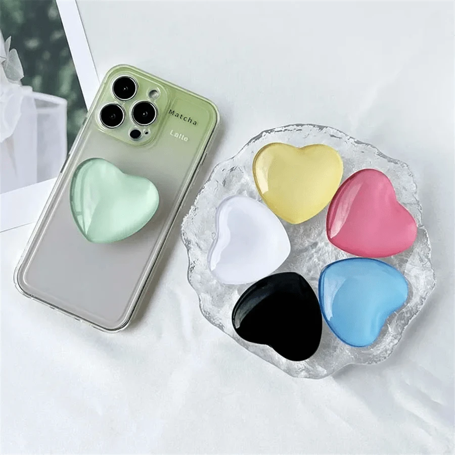 Cute 3D Glossy Heart Phone Holder Finger Grip Tok Bracket Compatible With IPhone, Android Phone, Gift For Birthday, Family, Friends Push-Pull Phone Grip, Phone Accessories