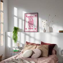 Pink Preppy Print Set Of 3, Pink Gallery Wall Art, Girly Room Decor, Pink Lucky Girl Love Inspirational Bedroom Canvas Painting Wall Art Decor, Love Poster, Valentine's Day Decoration, Aesthetic Prints, Pastel Pink Wall Art, College Dorm Prints, No Frame Gifts Birthday Graduation - Pink - View 6