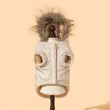 1 Áo khoác ấm cho chó có mũ trùm đầu, lót nhiệt, túi và khóa kéo cho mùa thu và mùa đông - Màu be - Xem 8