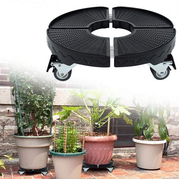 HENGMEI Pflanzenroller, Rollbarer Pflanzen-Blumentopfständer, Verstellbare Größe 39 bis 52 cm, Pflanzengestell mit Rollen, Blumentopf-Rolluntersetzer mit Rollen, Schwarz