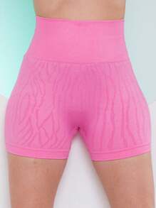 Women's High Waist Polyester Butt Lifting Leggings Shorts - Pink - View 1