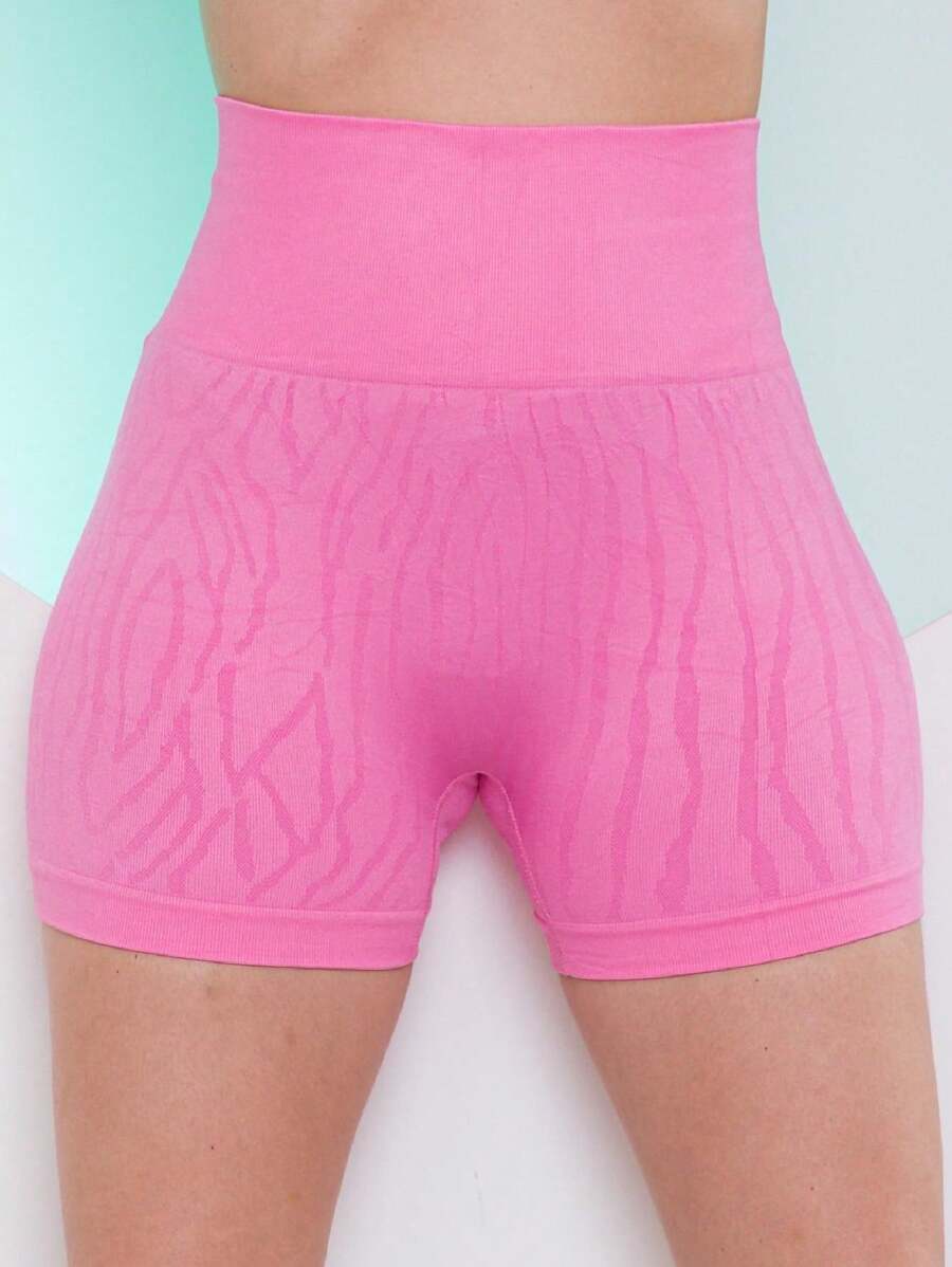 Women's High Waist Polyester Butt Lifting Leggings Shorts - Pink - View 1