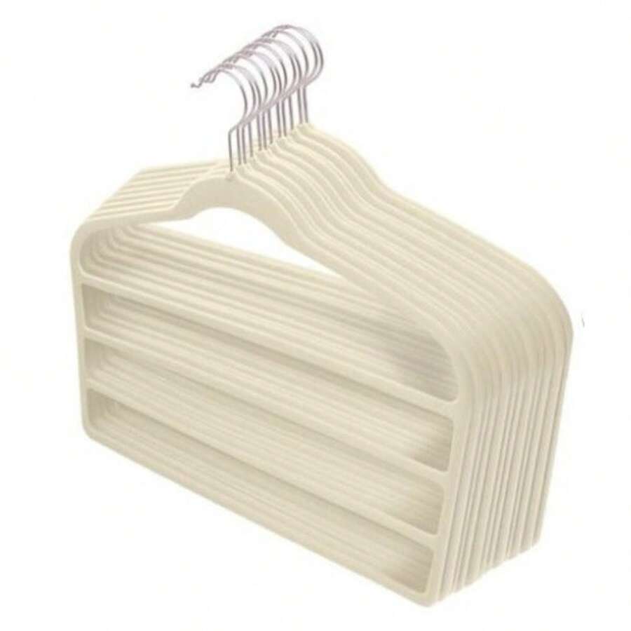 Kit com 10 cabides de veludo preto triplos para calças, saias, shorts, decorações de Halloween, fantasias de Halloween, decorações de outono, decorações de festival - Bege - Visão 1
