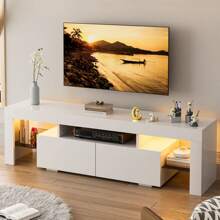 Furniwell TV Stand For TV Up To 70",Entertainment Center With LED Lights - trắng - Xem 3