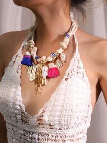 1 chiếc vòng cổ tua rua nhiều màu phong cách Bohemian phù hợp cho tiệc tùng và đeo hàng ngày của phụ nữ - Nhiều màu - Xem 2