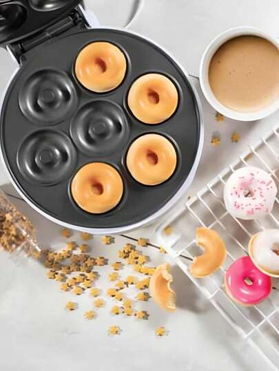 Máquina para hacer donas, mini máquina para hacer donas, hace 7 donas de fácil liberación, para postres o refrigerios para los niños Durante Las Vacaciones con Superficie Antiadherente