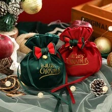 1pc Christmas Gift Bag, Christmas Apple Velvet Bag, Christmas Eve Candy Box, Christmas Fruit Drawstring Pouch - Multicolor - View 6