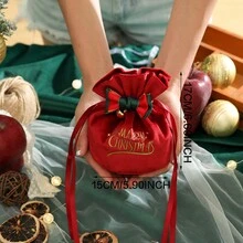 1pc Christmas Gift Bag, Christmas Apple Velvet Bag, Christmas Eve Candy Box, Christmas Fruit Drawstring Pouch - Multicolor - View 2