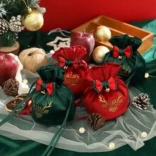 1pc Christmas Gift Bag, Christmas Apple Velvet Bag, Christmas Eve Candy Box, Christmas Fruit Drawstring Pouch - Multicolor - View 7