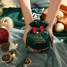 1pc Christmas Gift Bag, Christmas Apple Velvet Bag, Christmas Eve Candy Box, Christmas Fruit Drawstring Pouch - Multicolor - View 4