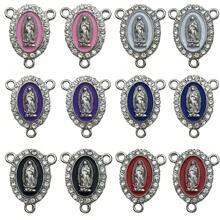 12/24 peças Liga Esmalte Virgem Maria Charms Mix Color Esmalte Incrustação Strass Nossa Senhora Link Medalha Floral Peça Central Conexão Para Fazer Joias