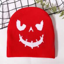 1 pieza Gorro tejido con estampado de calabaza de Halloween, cómodo, cálido, personalizado, apropiado para hip hop, adecuado para regalos de Halloween - Multicolor - Ver 6